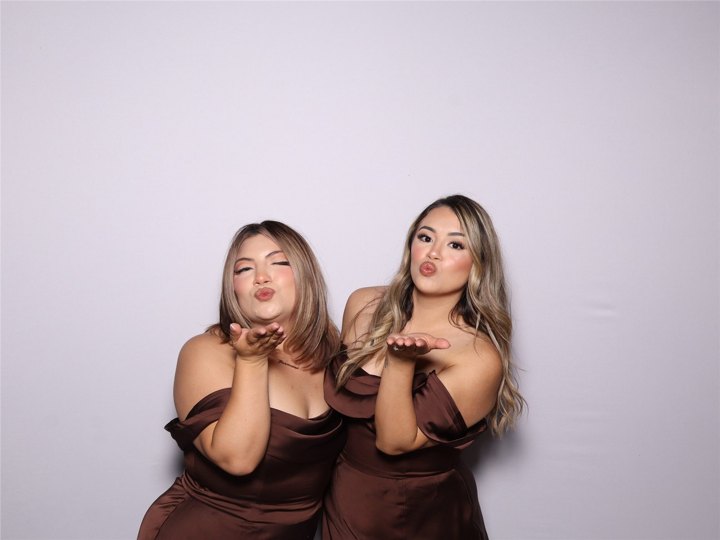 Guests blowing kisses in a photo booth