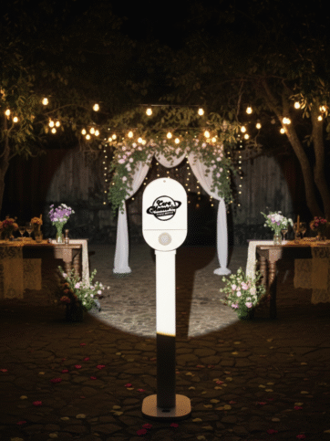 Core Memories Photo Booth with LED ring light setup at an outdoor wedding in Monterey, California