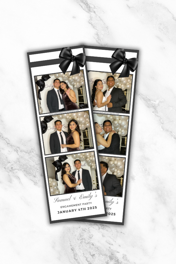 Custom 2x6 photo strip design by Core Memories Photo Booth featuring wedding and event prints