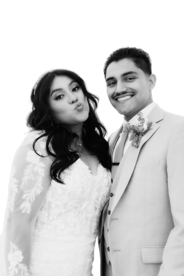 Black and white Glam Booth photo of a bride and groom taken by Core Memories Photo Booth in Monterey, California