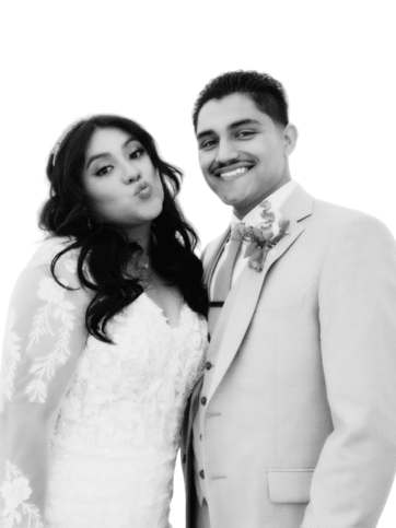 Black and white Glam Booth photo of a bride and groom taken by Core Memories Photo Booth in Monterey, California