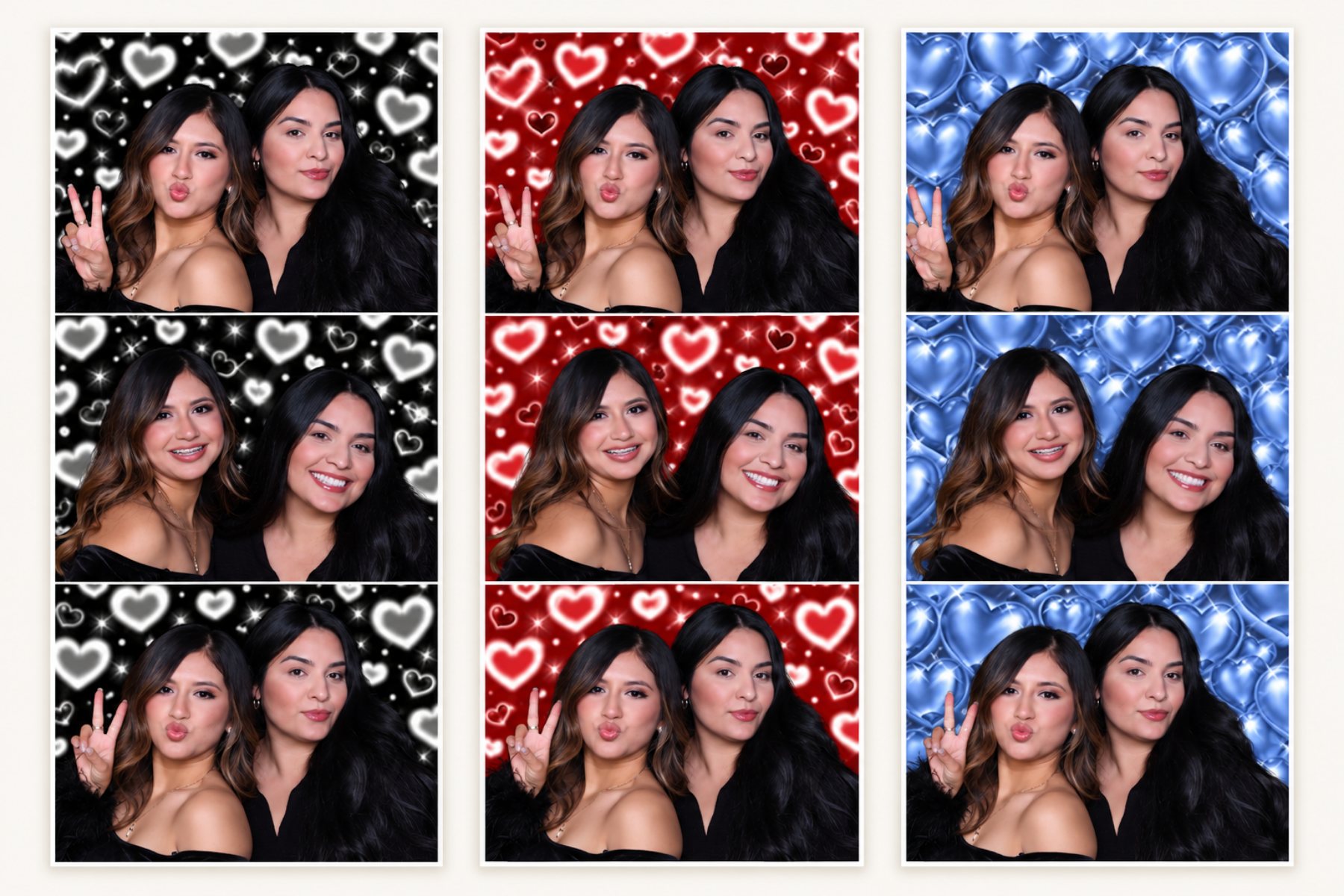 Three photo strip examples with different patterned background designs
